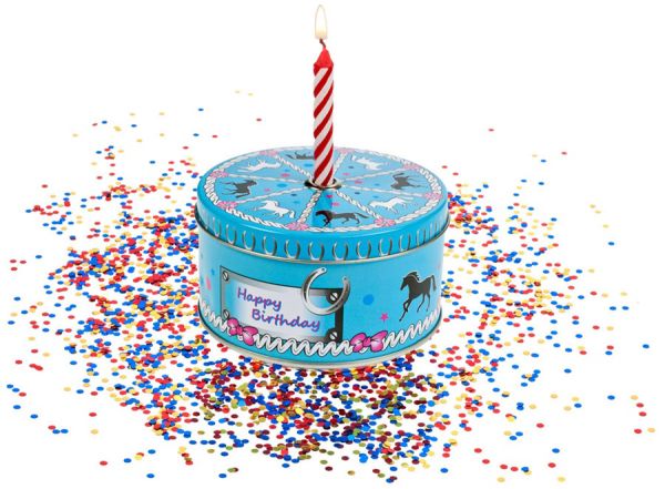 Geschenkdose 'Torte' mit Kerze und Konfetti