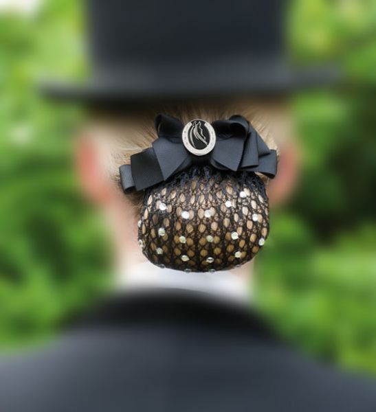 Haarnetz mit Glitzersteinen & Brosche