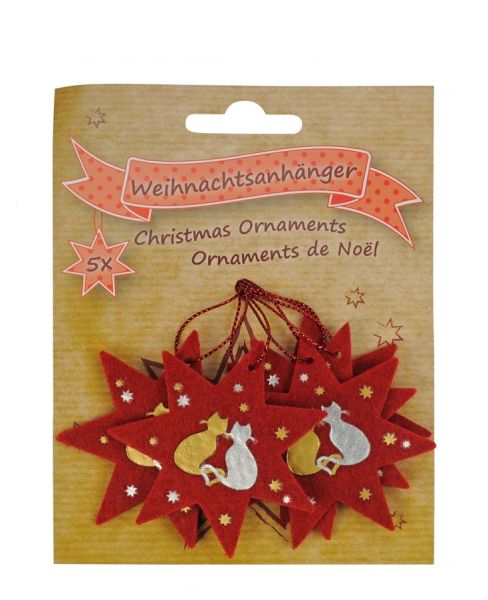 Filz-Weihnachtsanhänger Katzen (5 Stück)