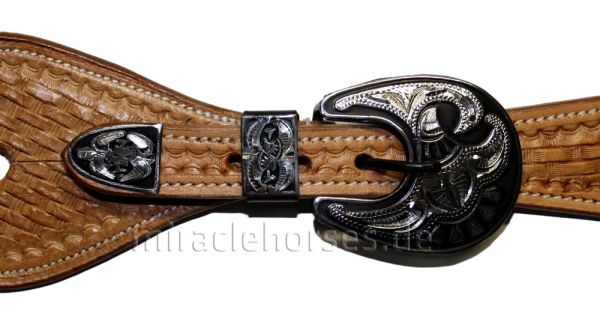 Westernsporenriemen Black-Silver-Buckle, gerade Form, honey