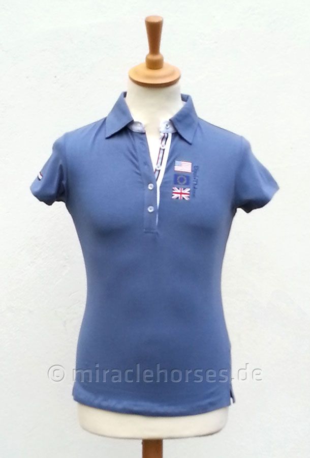 Equi Thème Poloshirt 3 Flaggen für Damen, denim blau Gr. M